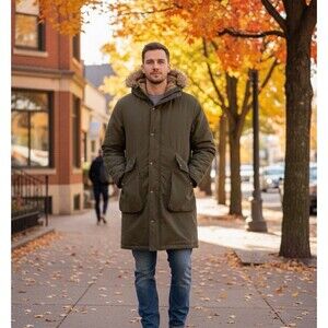 Valman Japanese Jacket Men's XXL Green Prairie Dawn Hooded Parka Sherpa Lined